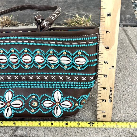 Isabella Fiore | Y2K Leather Summer Seashell Top Handle Boho Beachy Beaded Bag - Picture 8 of 10